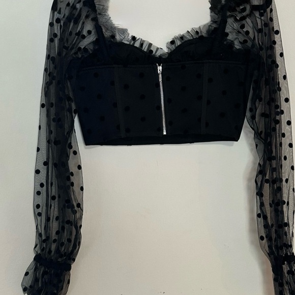 RNWY Sheer Polka Dot Crop Bustier Corset back zip Top | Chloe in Black Spot - Picture 9 of 11